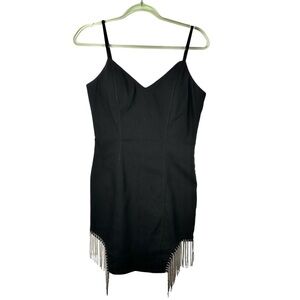 Black Rhinestone Fringe Mini Dress XL Y2K Western Goth
